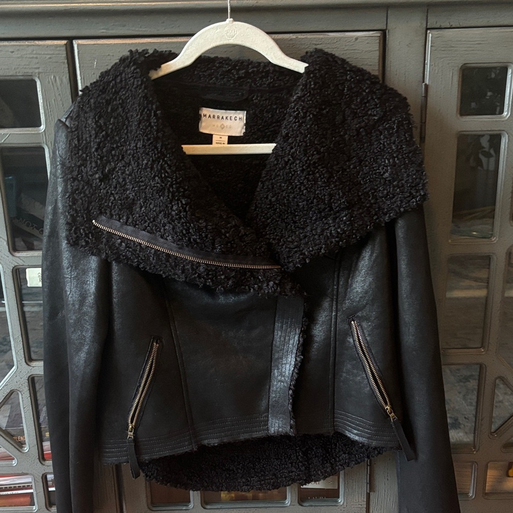 Marrakech Black Shearling Leather Jacket - image 10